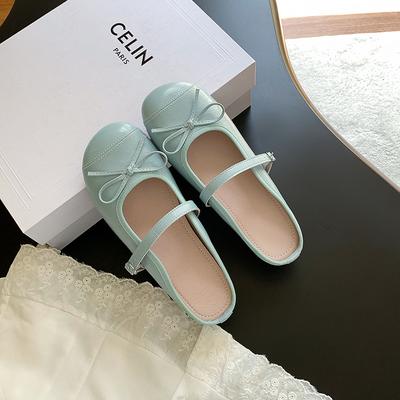 Женские балетки из кожи с бантом, с открытой пяткой, на лето 2025 года, на мягкой подошве, с небольшим внутренним подъемом, с мелким вырезом, одинарные туфли