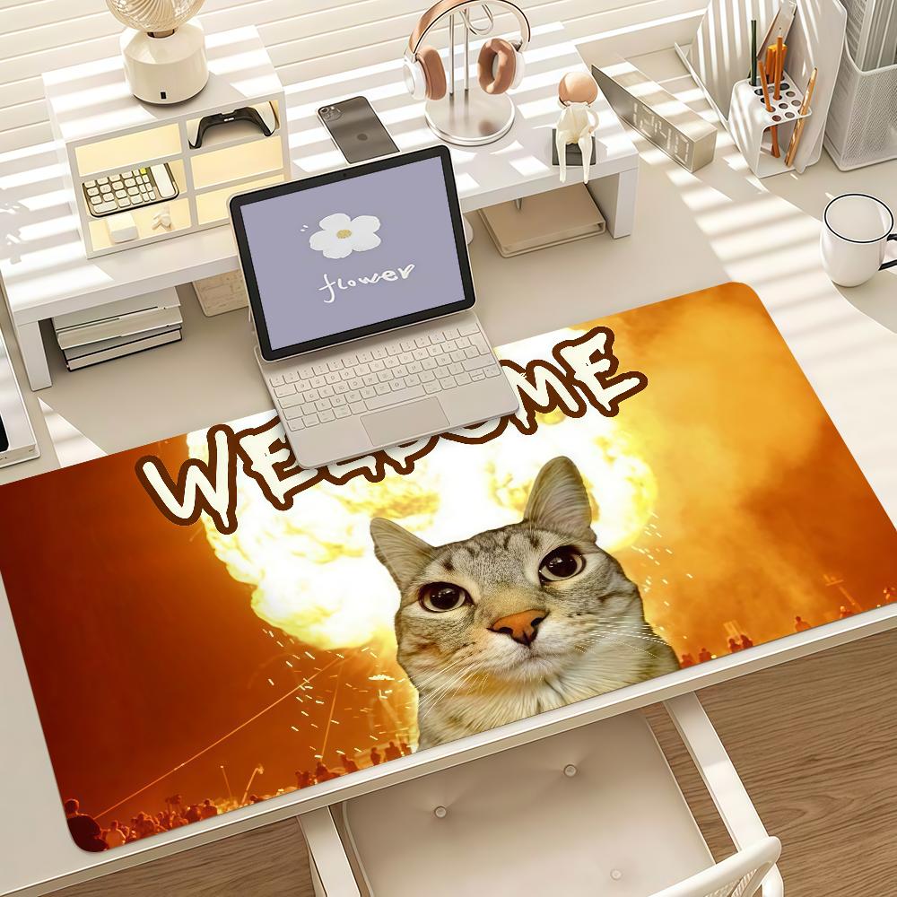 Funny Silly Cat Meme Large Mouse Pad Gaming Desk Mat Nonslip Rubber Base For Laptop Pc Desktop Decor