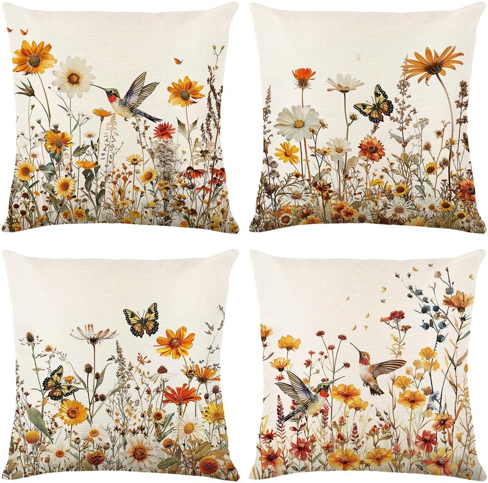 Spring Pillow Covers Set Of 4 Farmhouse Pillow Covers Outdoor Decorative Throw Cushion Case For Sofa Couch Living Room