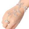 Modish Crystal Rhinestone Leaf Hand Harness Bracelet Slave Chain Link Foot Finger Ring