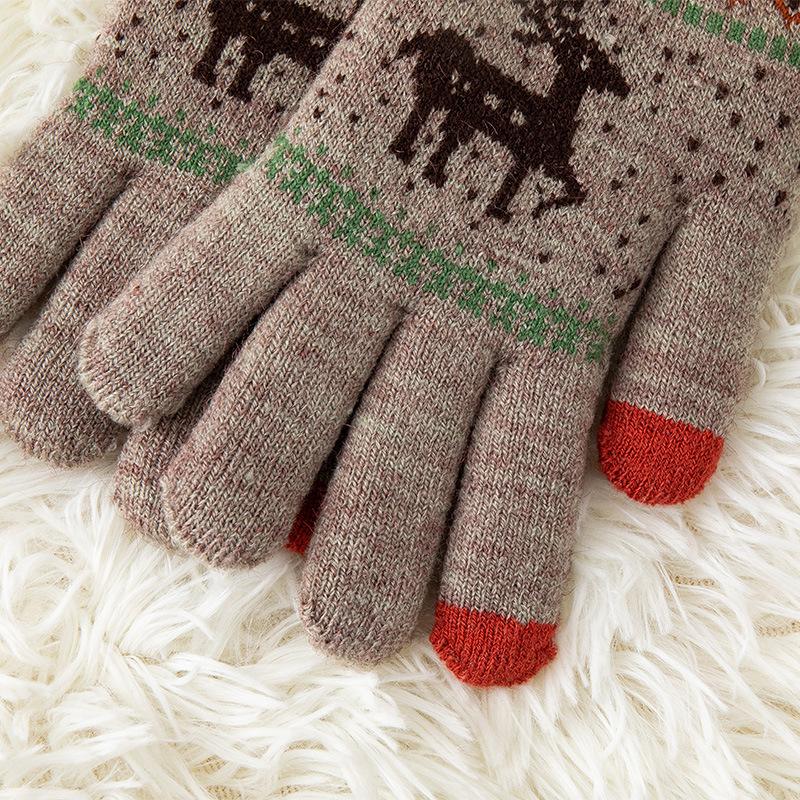 Knitted Touchscreen Gloves for Women Winter Warmth, Thickened with Fleece Lining Outdoor Cycling Jacquard Design Adorable Reindeer Pattern