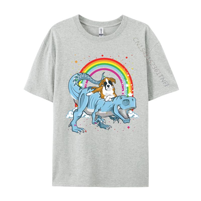 Boxer Riding Dinosaur T Rex Dog Lover Tshirt Funny Men T Shirts Cotton Tees Fitness Funny T Shirts Men