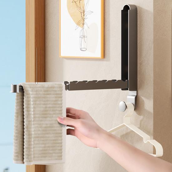 Folding Clothes Drying Rack Rustproof Corrosion Resistant Strong Load-bearing Easy To Install Laundry Hanging Hook Coat Rack with 6 Groves