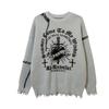 Dark Academia Knit Sweater With Cross Motif Distressed Fringe Loose Fit Warm Fleece-Like Acrylic Pullover Teens