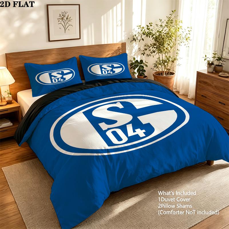 Fc Schalke Pattern Bedding Quilt Set Quilt Cover Pillowcase Home Birthday Gift(1 * duvet cover + 2 * pillowcase, without core)