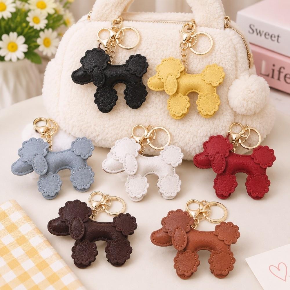 Cartoon Pu Dog Keychain Leather Car Keychain Kawaii Leather Dog Bag Charm Pet Lover Gift