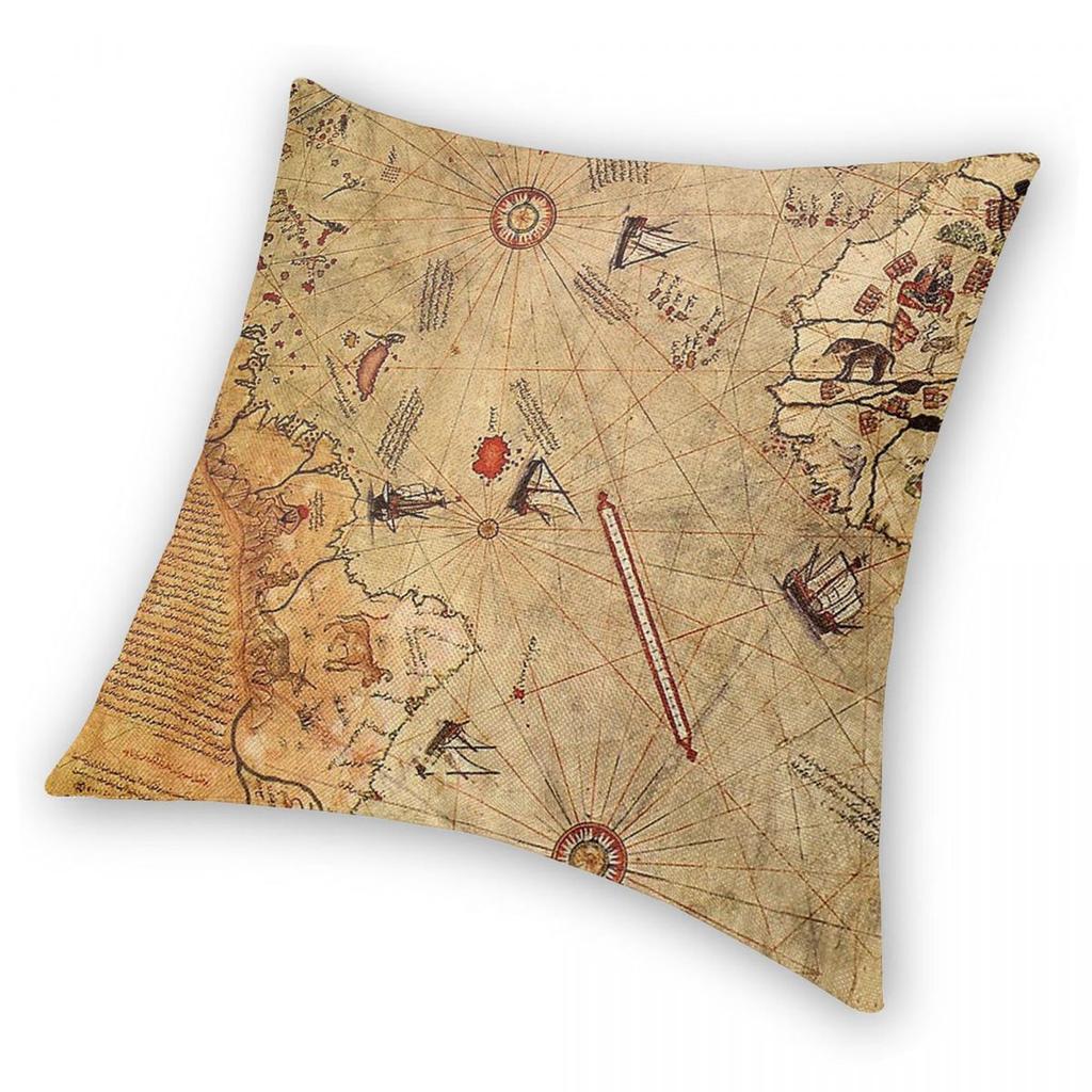 Piri Reis 1513 Map Square Pillowcase Polyester Linen Velvet Pattern Zip Decor Pillow Case Home Cushion Cover