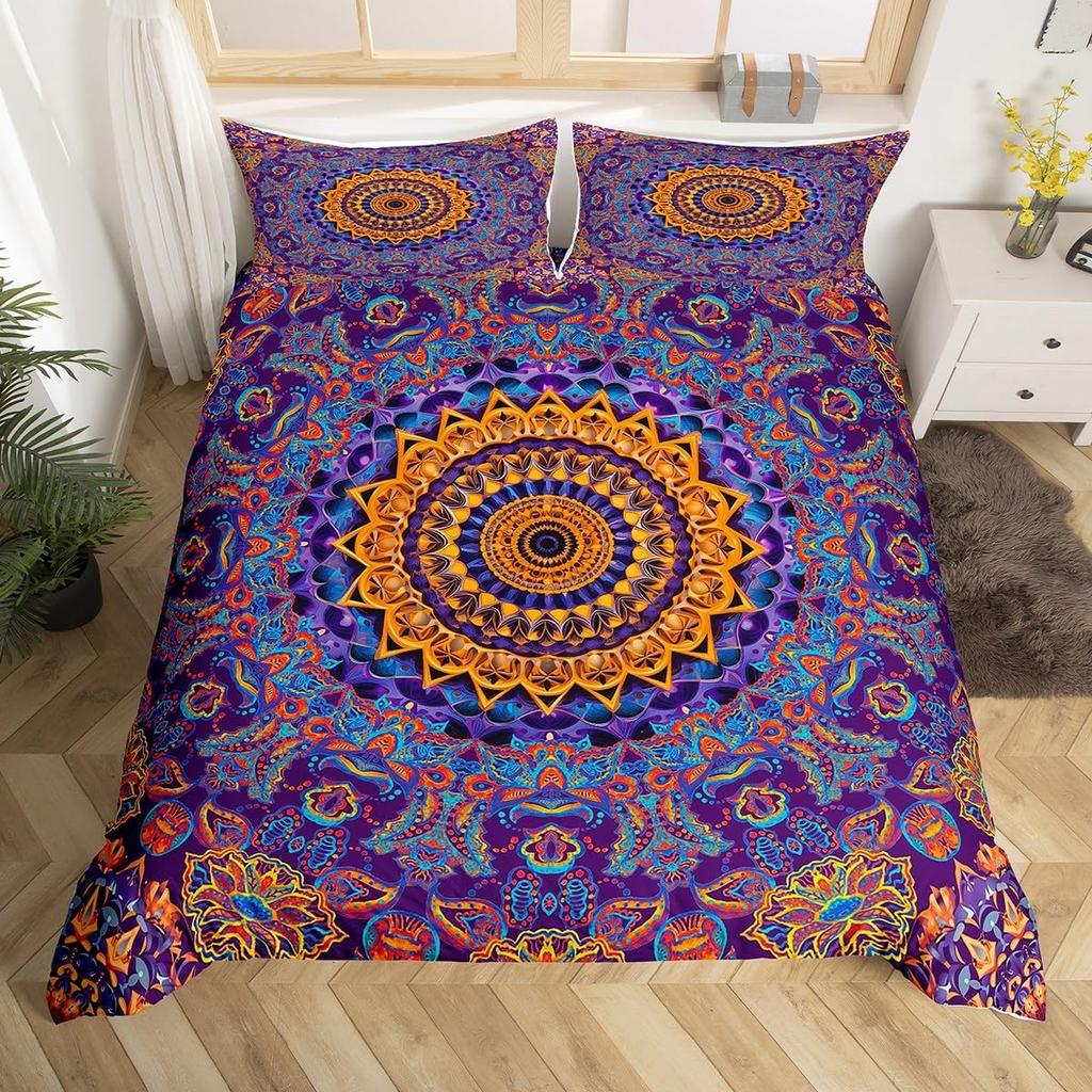 Винтажный цветочный значок Пододеяльник Размер Queen King Комплект постельного белья Мандала Богемный Пейсли Наволочка Легкий Мягкий Комплект из 3 предметов