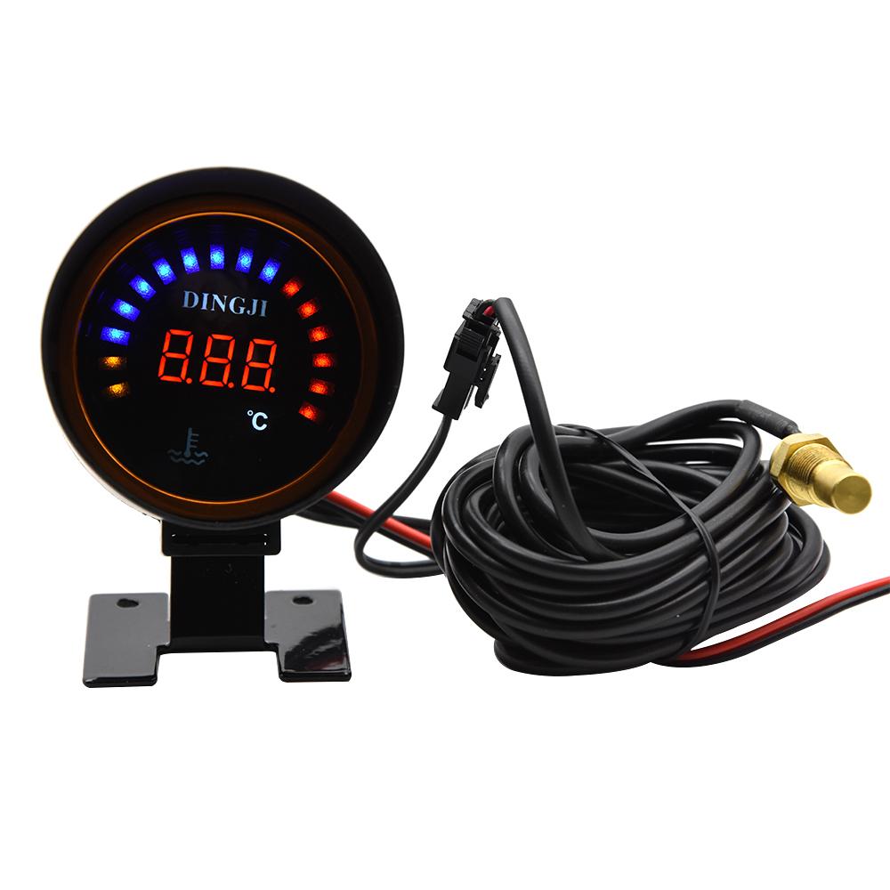 Round LCD Digital Car Truck Water Temp Gauge 10mm Temperature Sensor Temperatura Moto Meter with 28mm 30mm 32mm 34mm Adapter