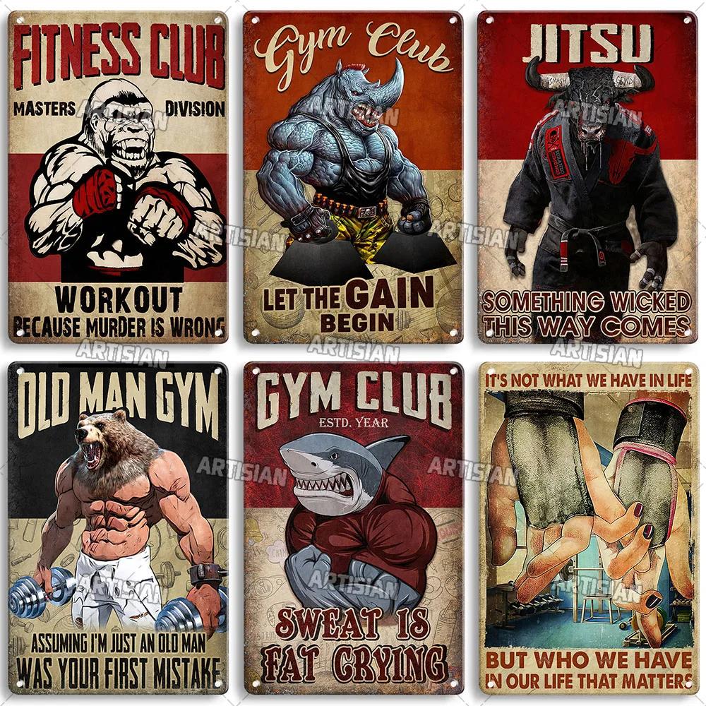 ARTISIAN Потертая Металлическая Жестяная Табличка Gym Club Винтажная Декоративная Тарелка Ржавый Спорт Металлический Постер Мужская Пещера Клуб Студия Настенный Декор