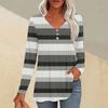 Women's Fashion Casual Pleated V-Neck Striped Printed Long Sleeve T-Shirt Top