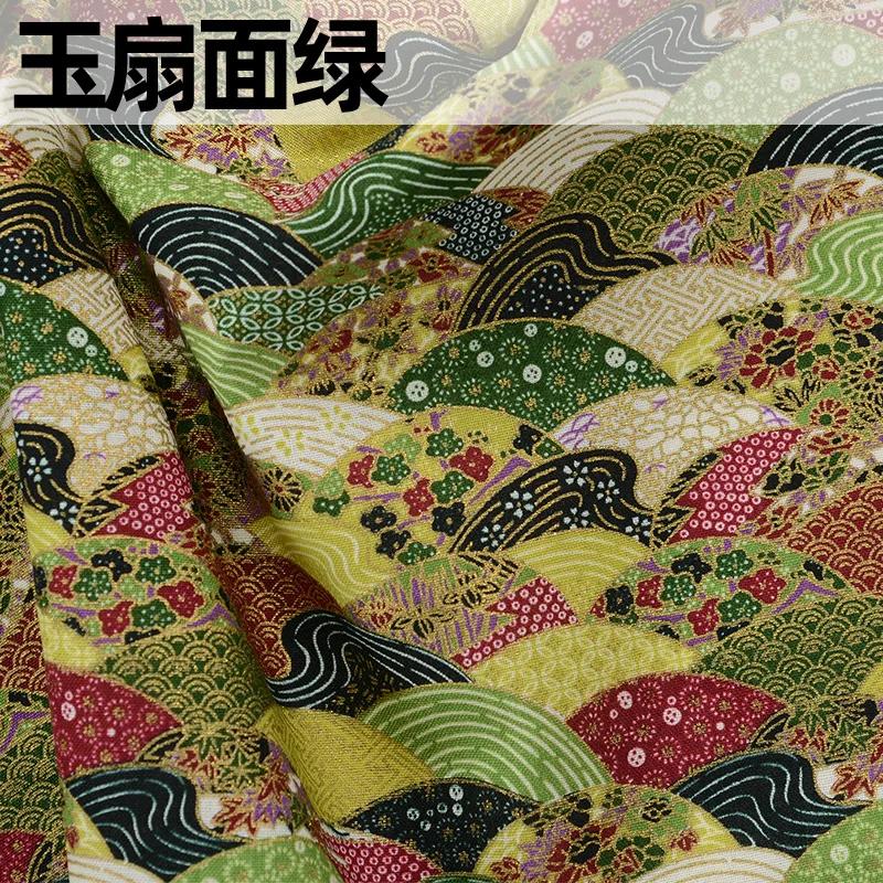 Ткань в японском стиле, чистый хлопок, с принтом, на метр, для одежды, ханьфу, скатерти, сумки, ручной работы, DIY, швейная ткань, бронзирование, синий