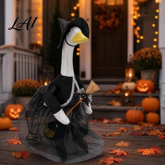 Outdoor Halloween Decorations 1 Set Porch Goose Outfit Ghost Costume with Light-up Lantern Spooky Clothes Pumpkin Apparel for 23 Inch Statue
