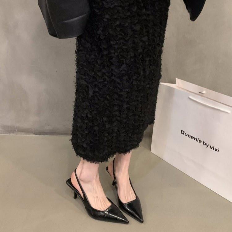 Silver High Heels Pointed Head Temperament Bag Head Sandals Fairy Shoes 2025 New Spring and Summer French Empty Shoes