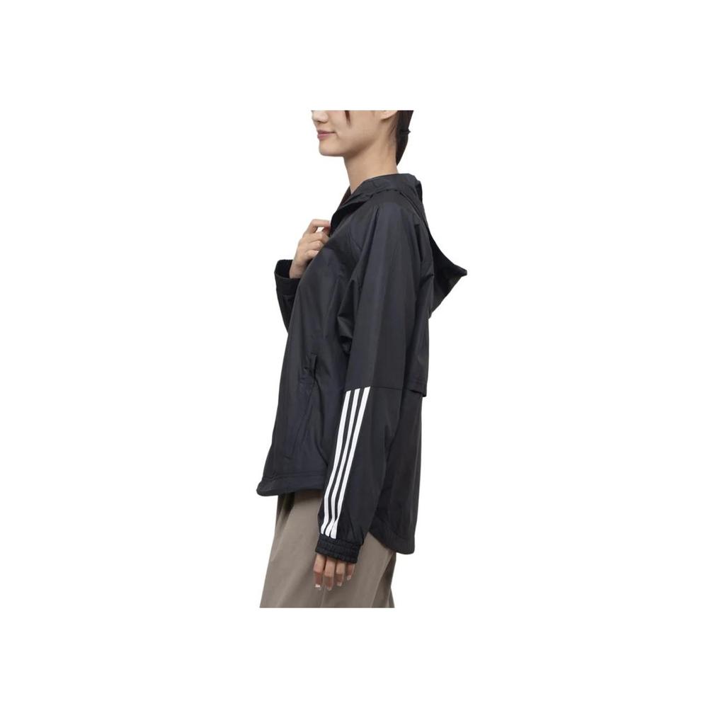 Adidas Wind.Rdy Hyperglam Полосатая куртка с капюшоном и длинными рукавами с логотипом Женская верхняя одежда Черный IS8036