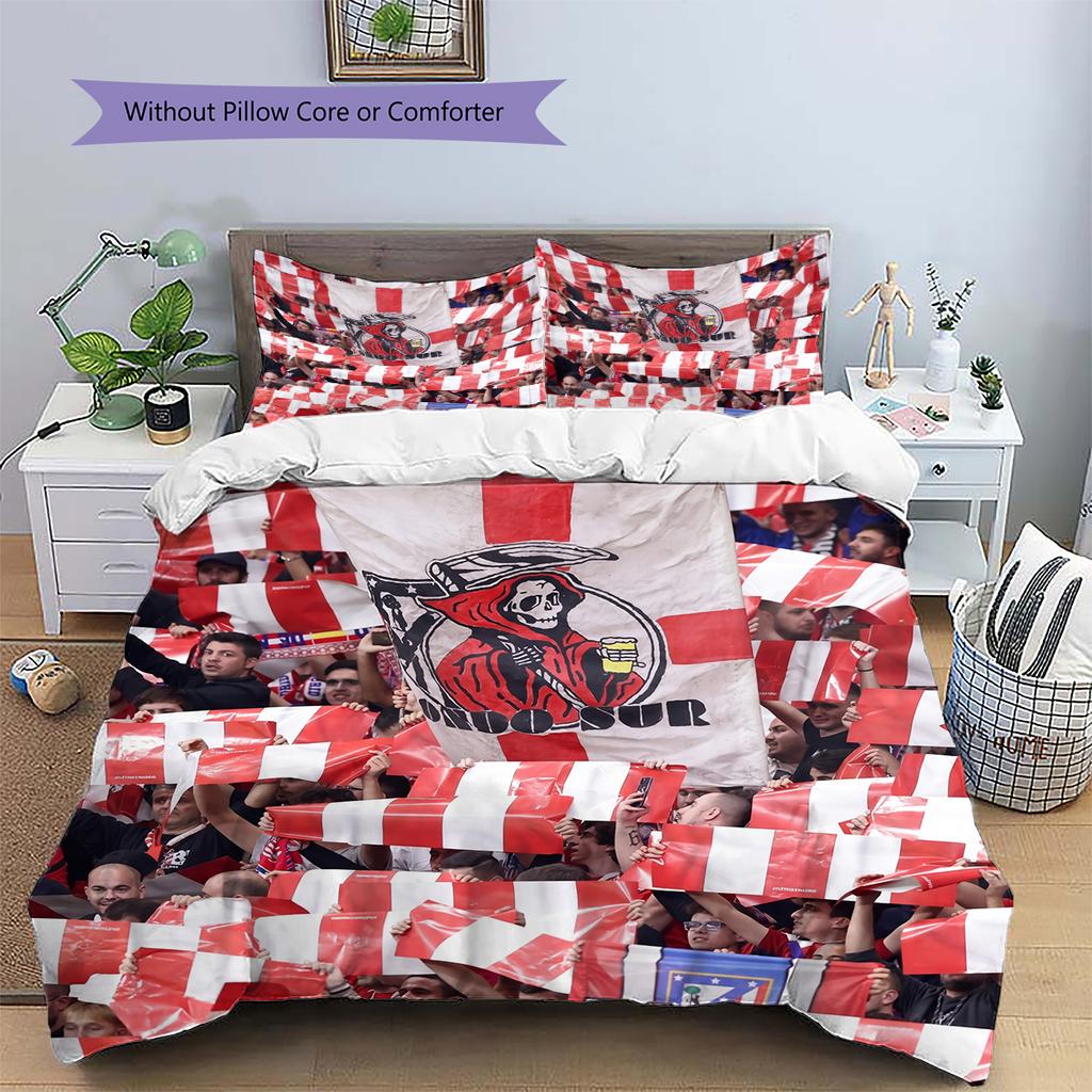 Madrid team Pattern Bedding Home Decoration Birthday Gift (1 * duvet cover + 2 * pillowcase, without core)
