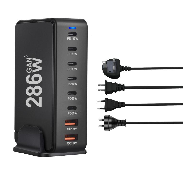 286W GaN 4-Port USB Type-C Fast Charger with PD/QC3.0 for Mac for -Eco-Friendly Desktop Charger