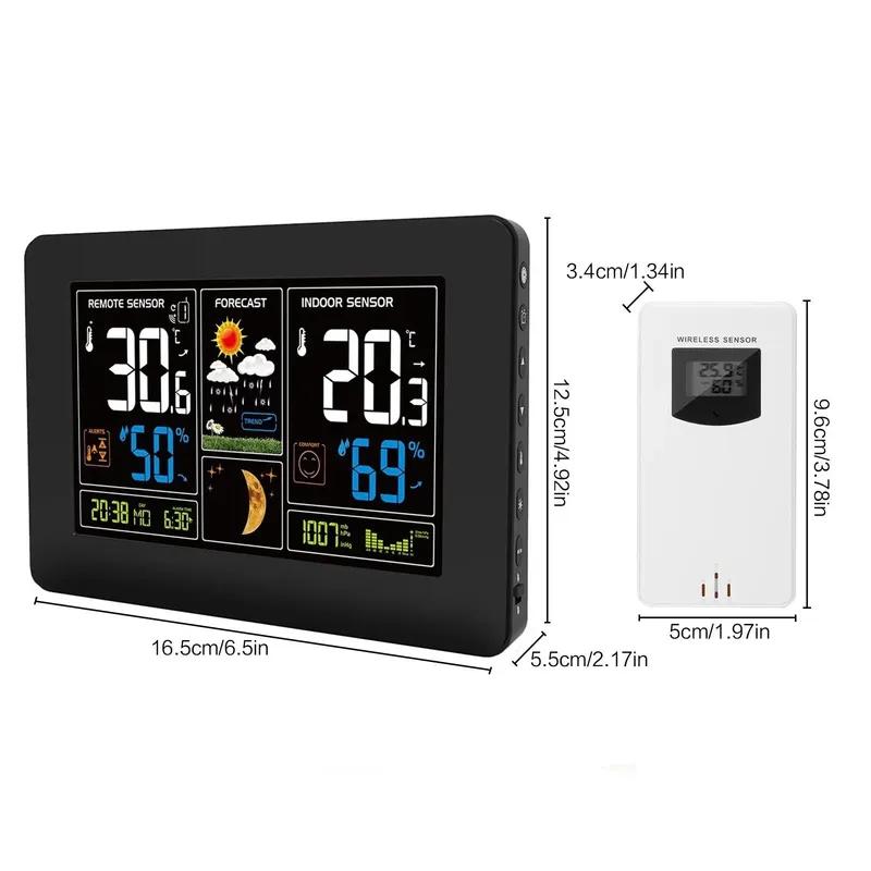 Wireless temperature and humidity meter weather clock home thermometer weather station LCD wall mounted large color screen