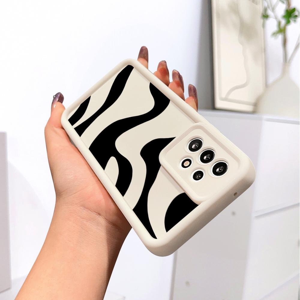 Black Zebra Stripe Phone Casing for Realme OPPO Reno VIVO Infinix Tecno Oneplus Full Cover Camera Shockproof Protection Rubber Case Cover