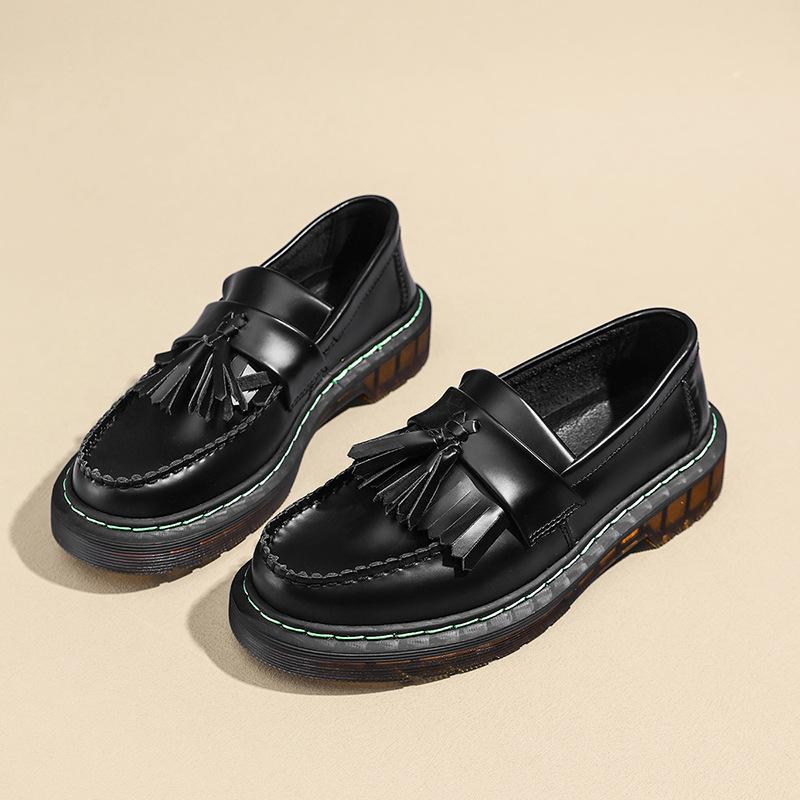 Женские универсальные кожаные лоферы и низкие ботинки Мартина с круглым носком - повседневный британский стиль