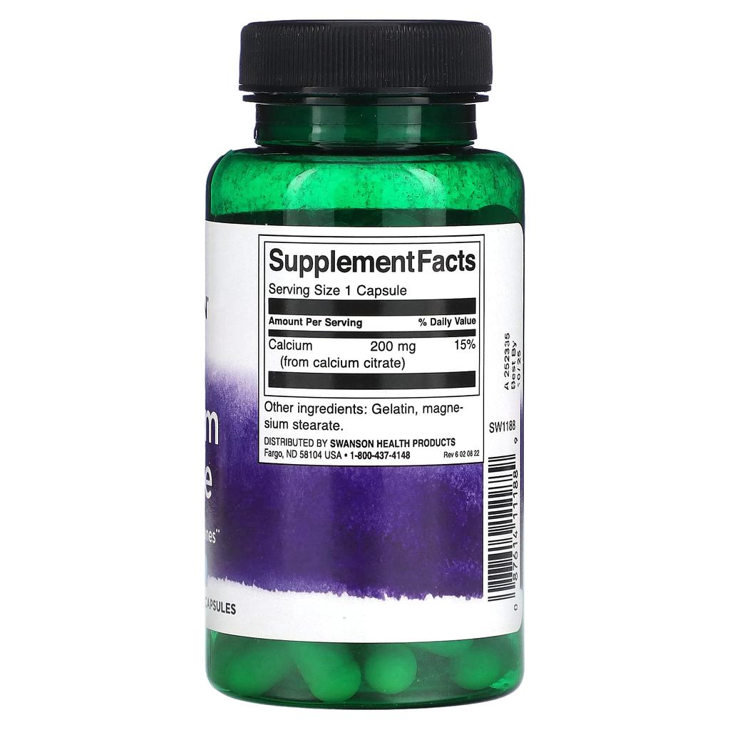 Swanson Calcium Citrate, 200 Mg, 60 Capsules