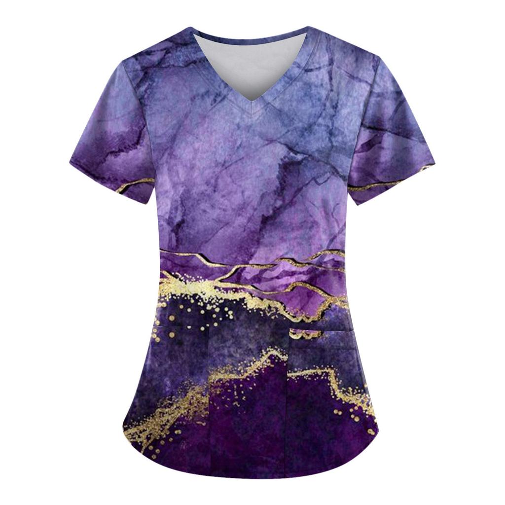 Женская модная рабочая форма с принтом и карманной футболкой с коротким рукавом