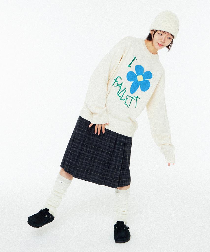 FALLETT Drawing Flower Knit Ivory
