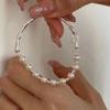 Beaded Bangle Bracelet for Women Silver Faux Pearl Cuff Bracelet Jewelry Gift