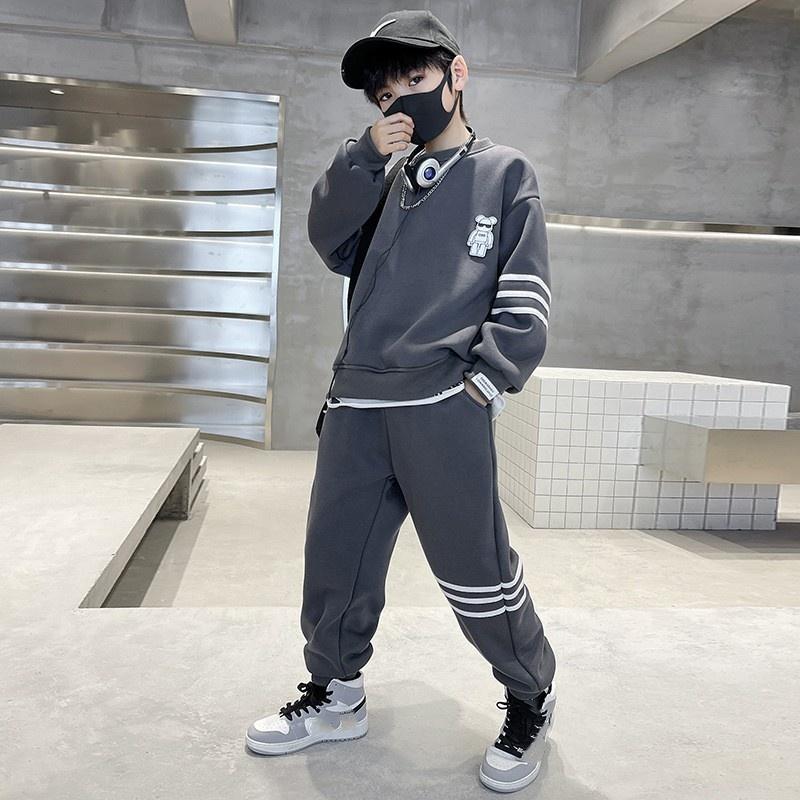 Костюмы для мальчиков на весну и осень, одежда для больших детей на весну и осень, повседневные свитера для мальчиков в стиле вестерн, тренд из двух частей