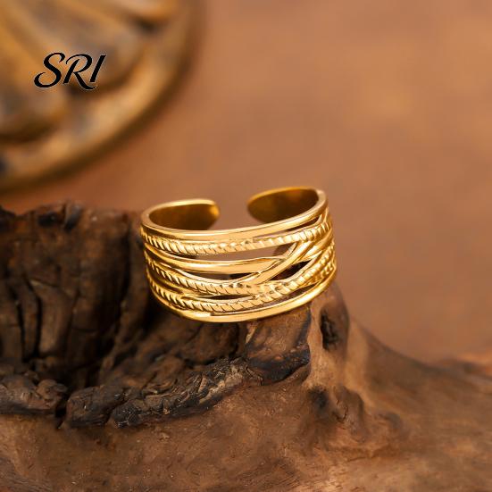 Comfortable Fit Adjustable Ring Thumb Geometric Lines Shape Opening Design Finger Rust-resistant Stainless Steel Band Versatile Jewelry Gift Handmade