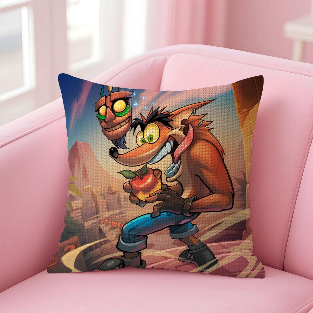 CCrash BandicootT Cartoon Cushion Cover Natural Linen Pillow Case DoubleSided Print Decorative Sofa Pillowcase Home Decor Gift