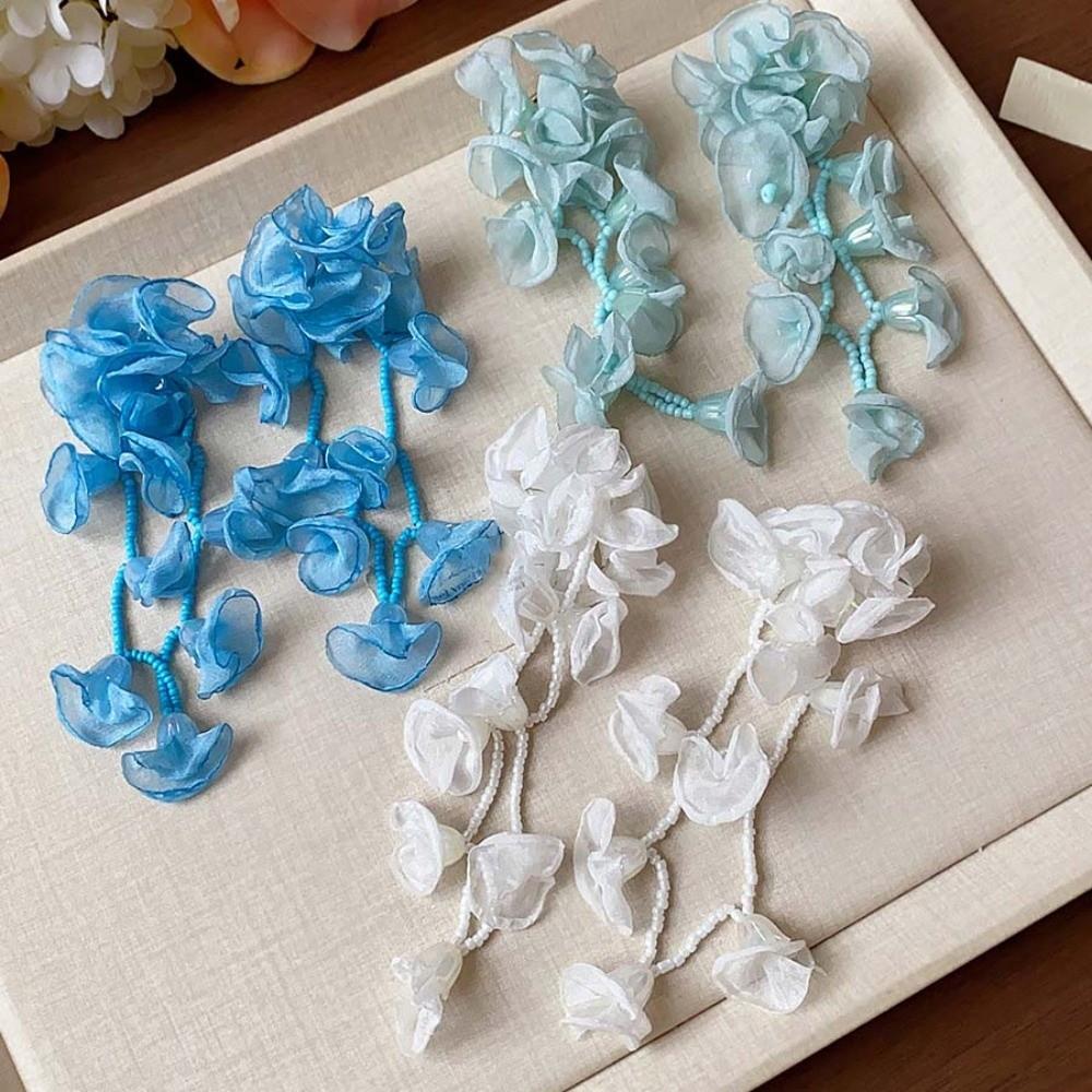 1 pair Temperament Vacation Flower Eardrops with Beads Tassel Women Seaside Earrings Birthday