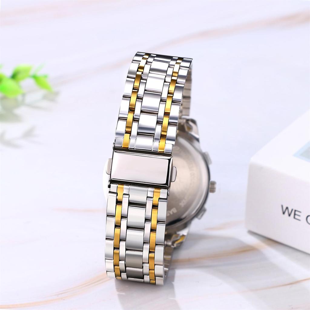 Календарь из нержавеющей стали 3ATM Алмазный светящийся аналоговый дисплей Стильные старинные кварцевые часы Серебристо-голубой модный аксессуар на день рождения годовщина