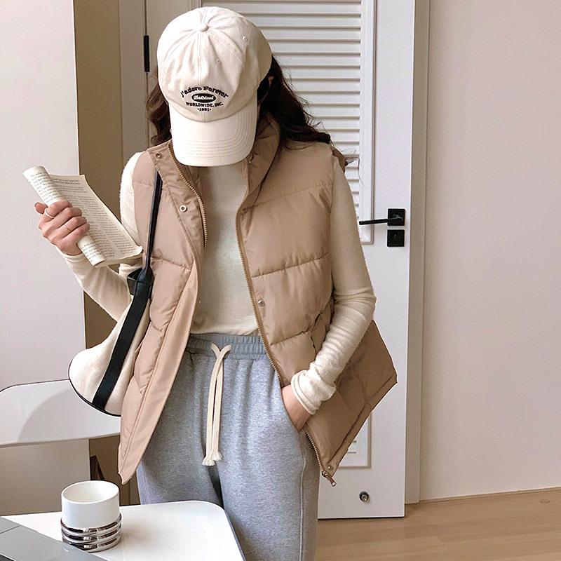 Autumn and winter stand-up collar cotton vest women's fashion loose and thin thickened warm sleeveless vest jacket tide