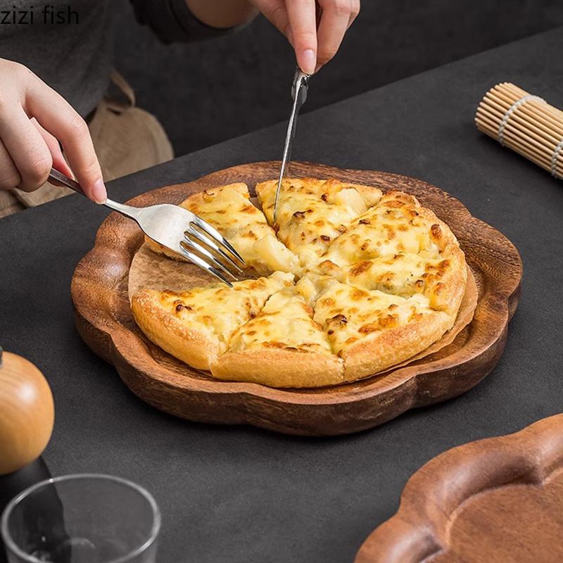 Тарелка в форме цветка из орехового дерева Ресторанная тарелка для пиццы Тарелка для стейка Десертное блюдо Фруктовые тарелки Молекулярная пищевая специальная посуда