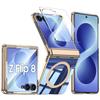 Samsung Galaxy Z Flip 8 Protective Case with Full Hinge Cover Magnetic Holder and Shockproof Design-Blue