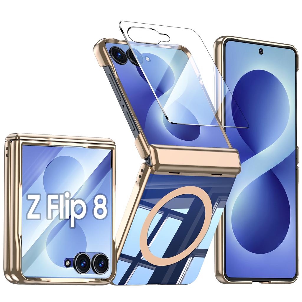 Samsung Galaxy Z Flip 8 Protective Case with Full Hinge Cover Magnetic Holder and Shockproof Design-Blue