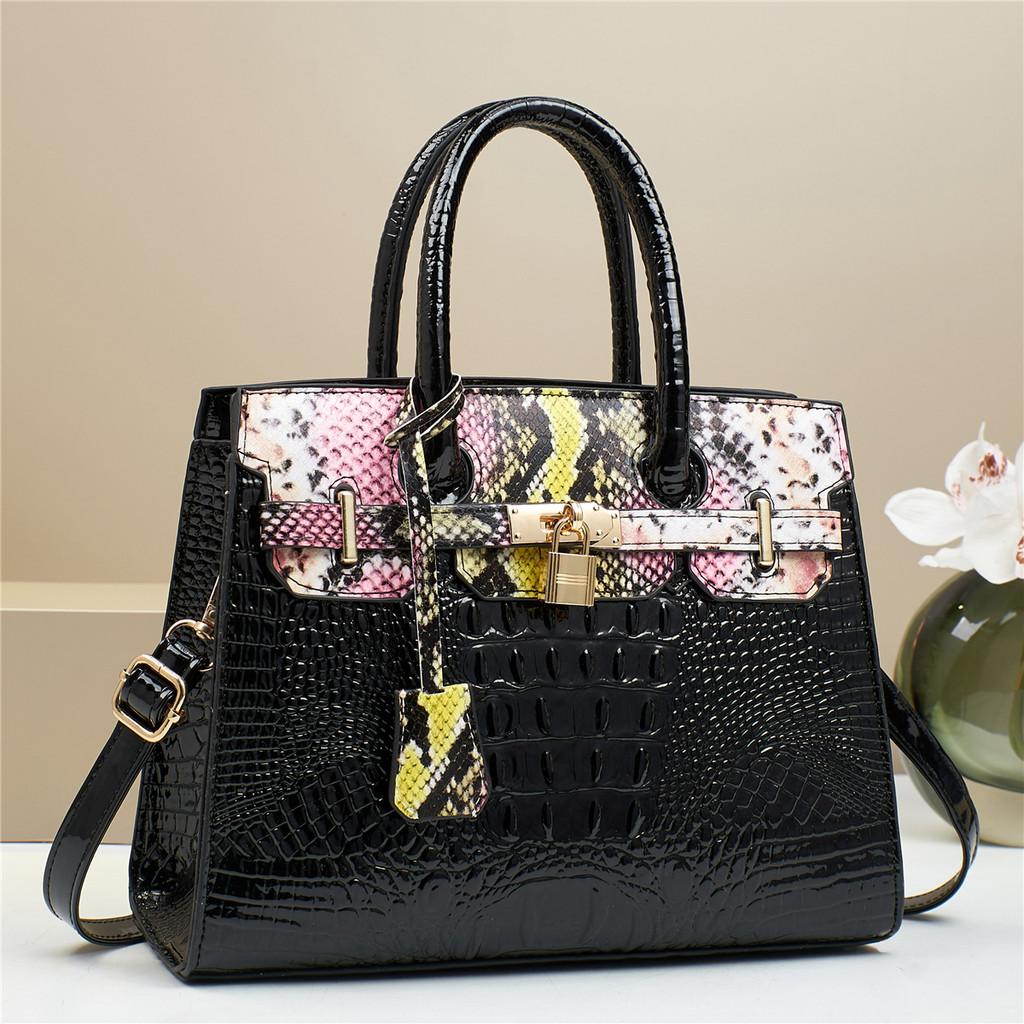 Модная женская сумка через плечо с цветовыми блоками, золотой пряжкой и текстурой крокодила для повседневной носки