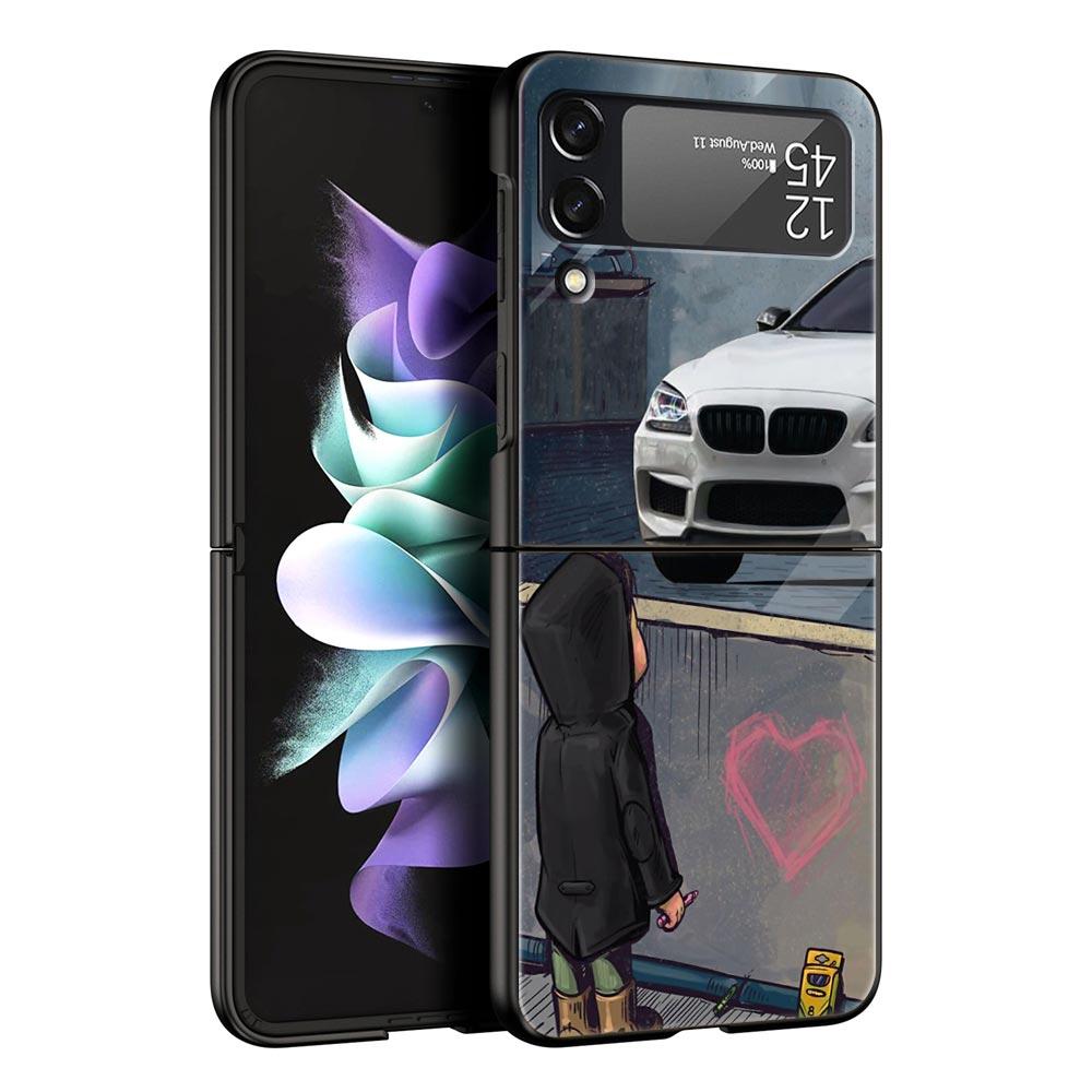Z Flip 4 Phone Case for Samsung Galaxy Z Flip 3 5G ZFlip3 Flip3 Zflip Flip4 Black Hard Cover Boy See Sports Car Jdm Drift Shell