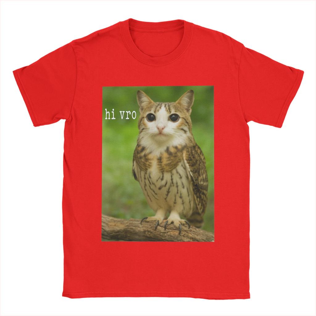 Мужская футболка Meowl Cat Owl Hi Vro Смешной Интернет-мем 100% Хлопок Топы Винтажные с коротким рукавом с круглым вырезом Большие размеры Футболок