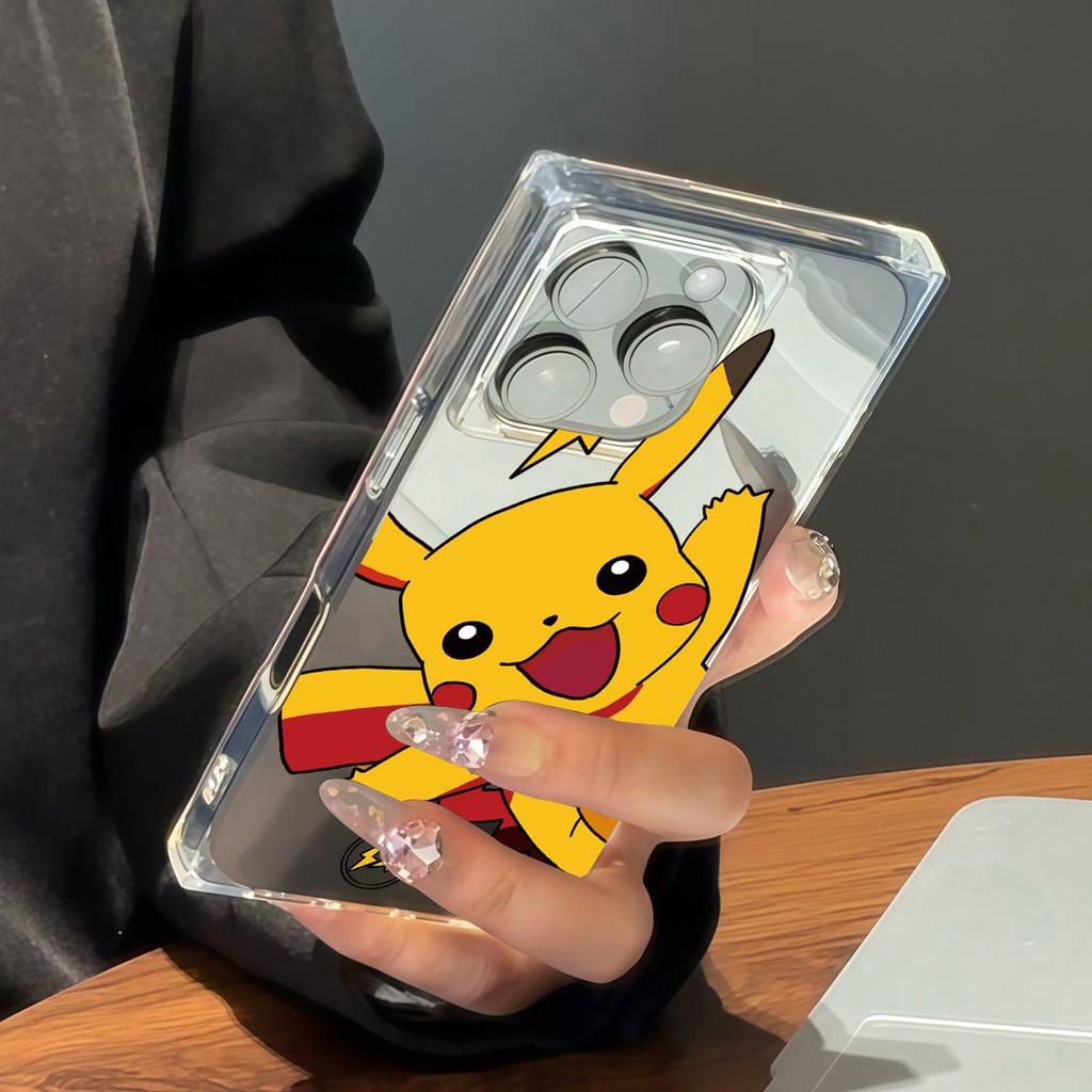 Clear Square Back Tube Case Protection For iPhone 16 ProMax 14 Pro Max 15 Plus 13 12 11 Anti-Oxygen,Cute Pikachu Pattern Casing