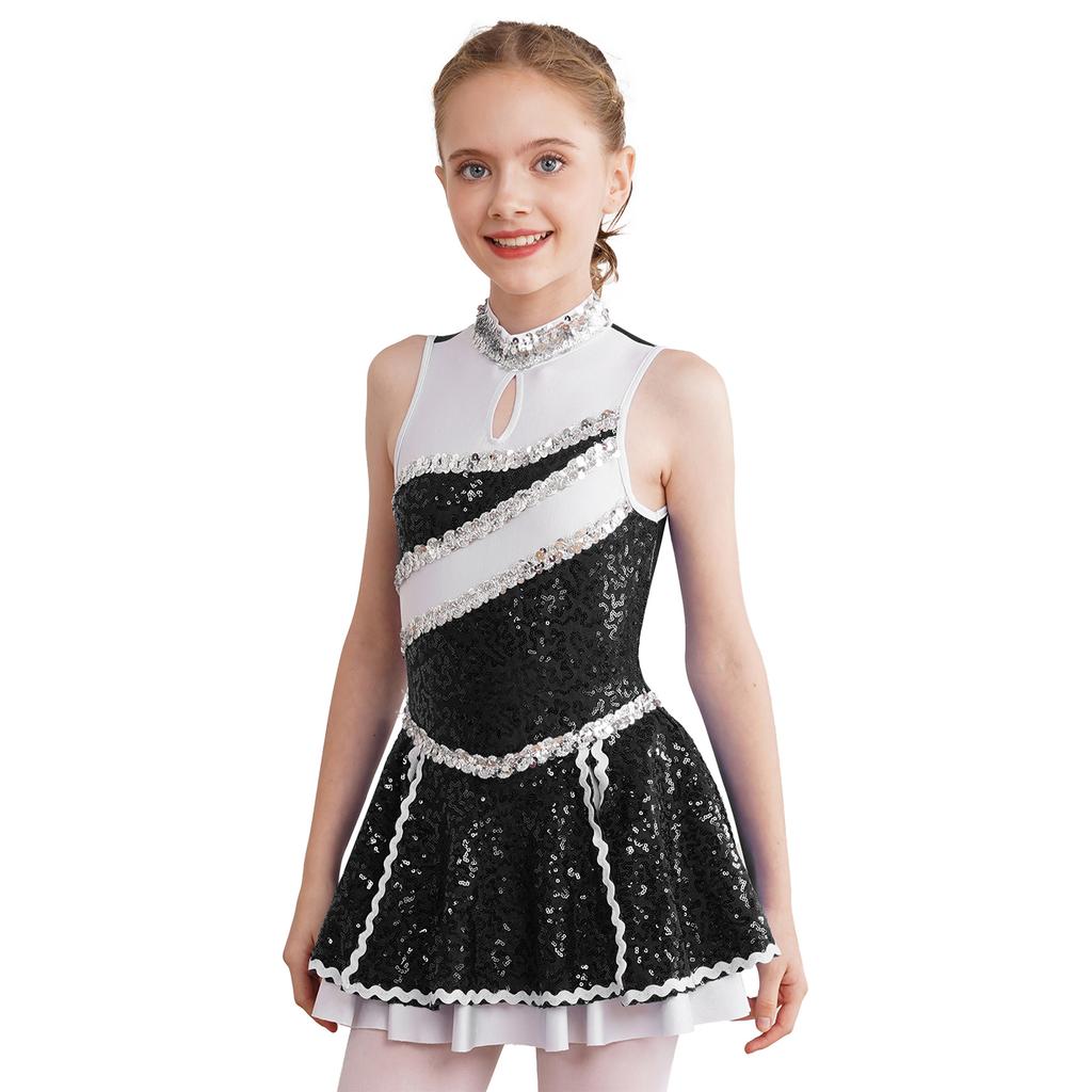 Kids Girls Glitter Sequins Cheerleading Uniform Cheer Leader Outfits Dance Dress Performance Dancewear