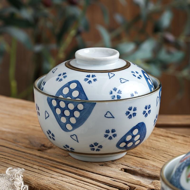 Hand-painted Ceramic Water-proof Stew Pot Small Household Stew Pot with Lid Steamed Egg Bowl Soup Porcelain Pot