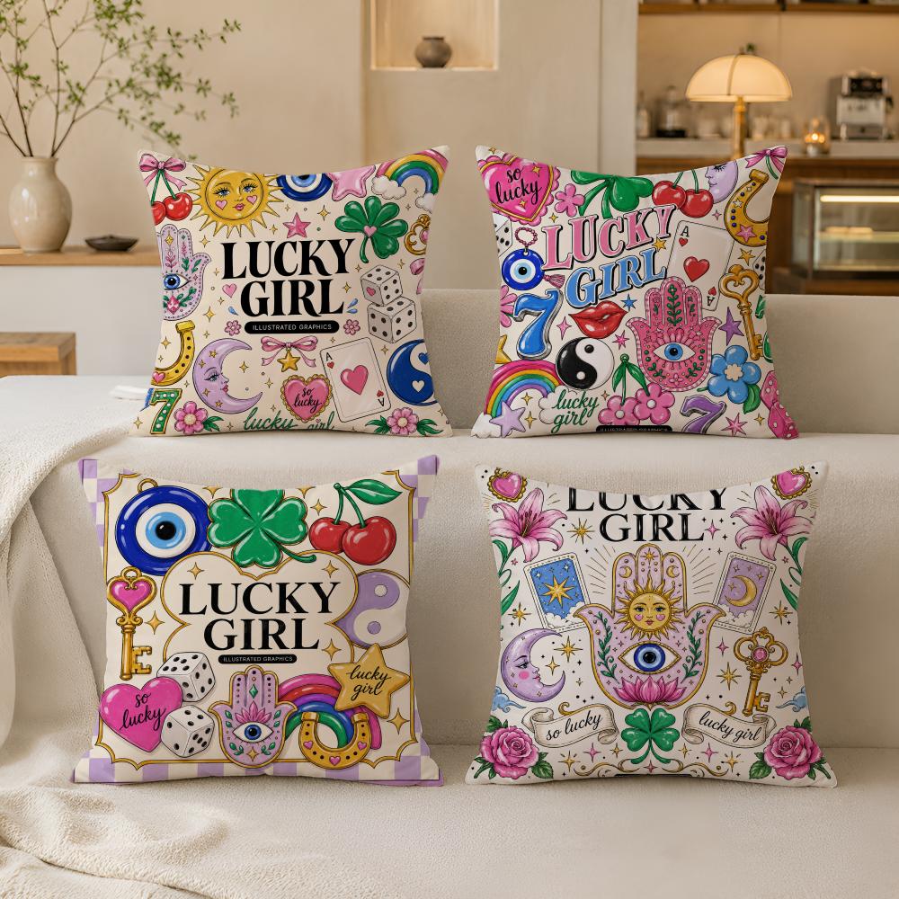 LUCKY GIRL Cushion Cover Breathable Organic Short Plush Pillow Case Machine Washable Wrinkle-Resistant Soft Durable