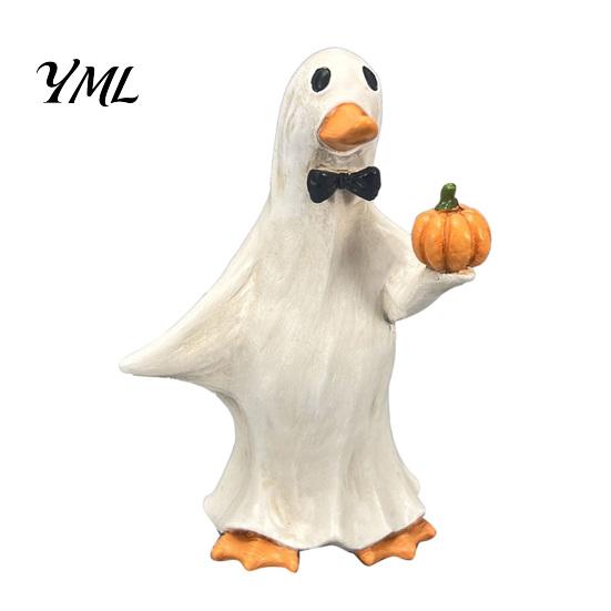 Funny Holiday Crafts Halloween Figurines Table Decor, Cute Ghost Duck Ornament, Resin Statue Festive Window Displays Figurine for Centerpiece