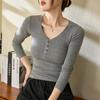 Chic Button Design T-shirt Women Fall New Slim Spice Sexy Long Sleeve Top