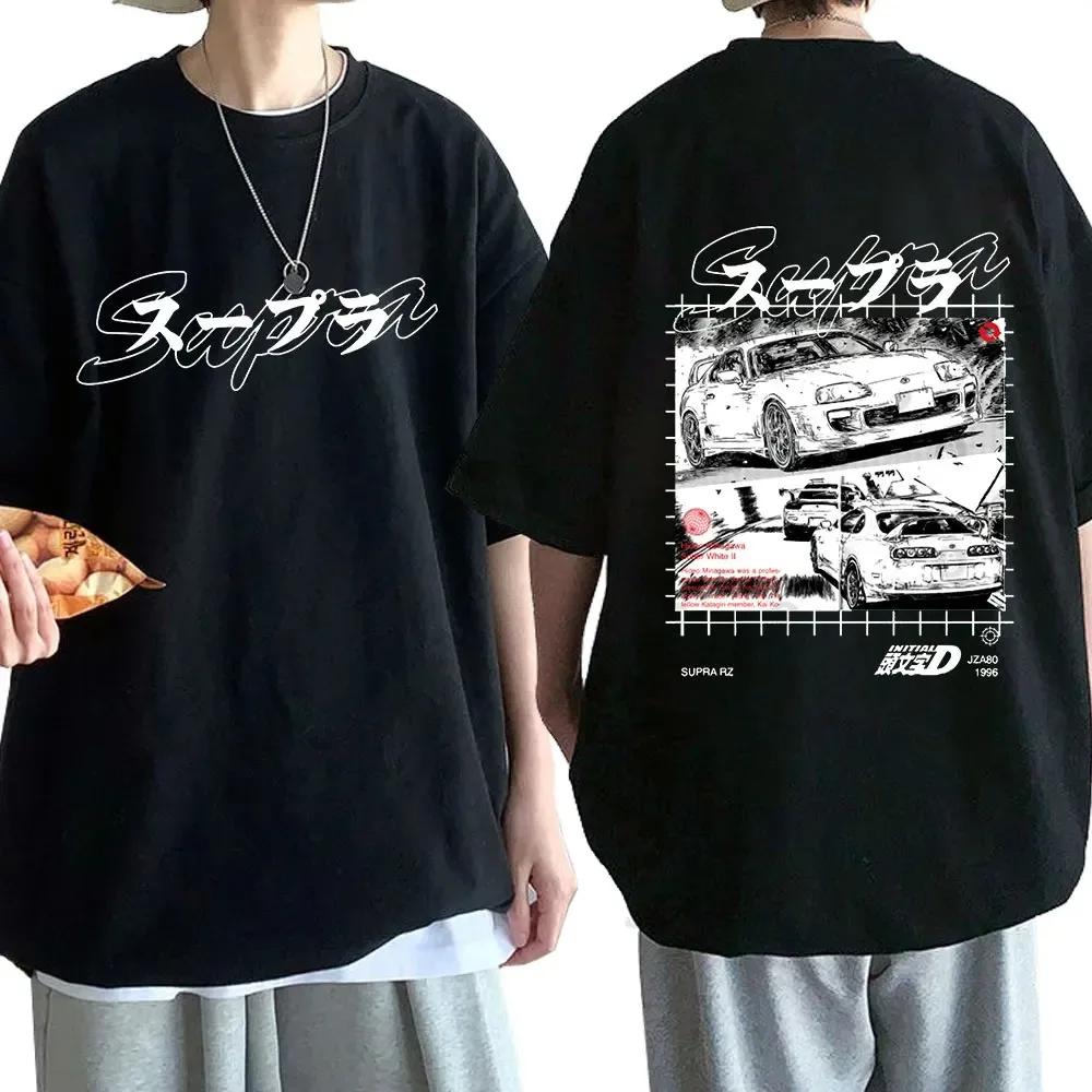 Men Anime Drift AE86 Initial D Double Sided T Shirt O-Neck Short Sleeves Summer Casual Unisex R34 Skyline GTR JDM Manga T-Shirts
