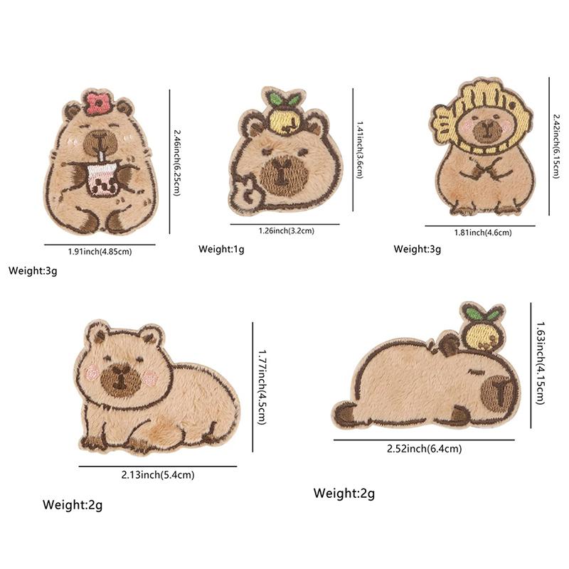 5 шт. милые нашивки с вышивкой в виде капибары, мультяшные животные, термонаклейки для одежды, нашивки на одежду, значки для самостоятельного шитья