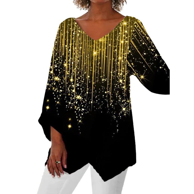 QICED Women's Fashion Casual 3/4 Sleeves V Neck Blouses & Shirts