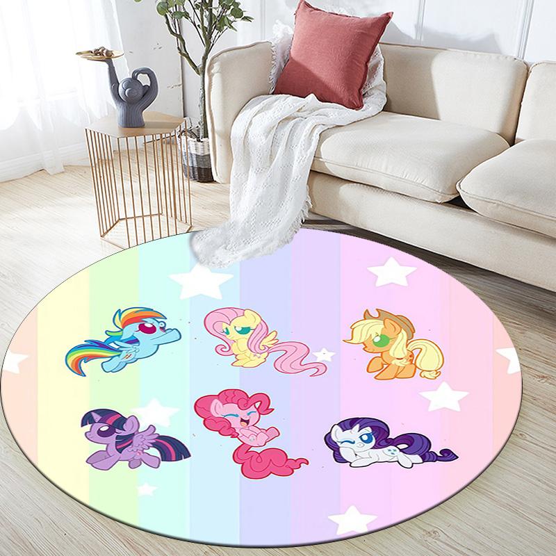 My Little Pony Round Area Rug,Carpet Rug for Living Room Bedroom Sofa Playroom Decor,Non-slip Floor Mat